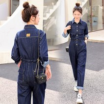 가을 개성 터틀넥 스트링 조거 데님 점프슈트 패션 여성 점프슈트 심플 날씬해 보이는 캐주얼
