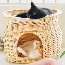 코스토프 수제 라탄 고양이 더블 캣타워 고양이집, 1개, 중형 + 이중 스폰지 매트 + 이중 매트