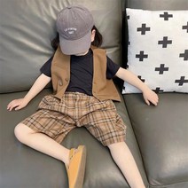 CIUUC 어린이 여름 그물 빨간 정장 2022 새 한국판 남녀 바오양 양복 조끼 소녀 반바지 3 피스