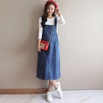 WH-NJP 여성용 오버핏 데님 멜빵 원피스 여름 유행 청 멜빵 치마 DMC245