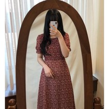 플라워 스퀘어넥 레이스 원피스 레드아이보리 반팔 여름 끈조절 데일리 결혼식 a라인