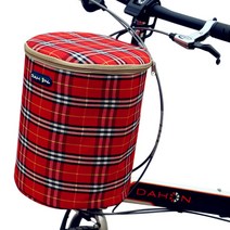 자전거핸들가방 한강 스템백 미니벨로 앞가방 프론트백, 원형 뚜껑 있음 [빨간 격자]