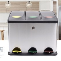 페달 스텐 분리수거함 재활용수거함 휴지통 3칸 24L, 단품, 단품