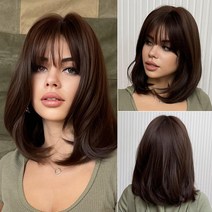 Dark brown Short Bob hair wigs with bangs Synthetic wig, 8002, 하나
