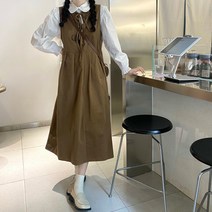 하객룩봄과 가을 새로운 여성 정장 러플 셔츠 학술 스타일 느슨한 허리 조끼 드레스 가을 투피스 세트데일리룩데일리룩데일리룩