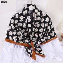 DFMEI 여름 플라워 모조 실크 숄 스카프 사각 스카프