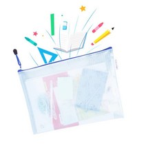 (A5사이즈) 초등학교 학용품 지퍼 파우치 매쉬 가방 필통