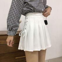 여성 플리츠 스커트 솔리드 A 라인 하이 웨스트 미니 스커트 하라주쿠 고딕 펑크 힙합 보우 레이스 업 프레피 스타일 교복|스커트|