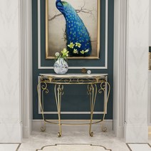 북유럽 골드 반원형 거실 복도 현관 콘솔 엔틱 테이블, 블랙90x40x80