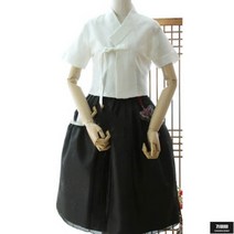 가바바 여성 미디 원피스 블랙과 화이트의 조화가 조화로운 데일리 생활한복 세트 G64708