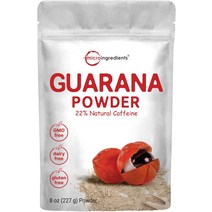 마이크로 성분 구아라나 파우더 8 온스 (227 그램) 서빙 당 1000mg 22 + 천연 카페인 에너자이저 브라질 허브 추출물 날것 벌크 슈퍼 푸드 커피 대용품 채식주의 자 친, 기본