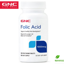 GNC 엽산 1000mcg 폴릭산 (1667mcg DFE) 100정, 1개, 기본