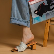 봄 여름 슬리퍼 면 샌들 6cm 여성스런 화이트 니트 구두 바캉스화 고급스런 구두