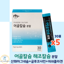 어골칼슘 분말 스틱 30포 식물성 해조칼슘 프락토올리고당 아미노산 상어연골분말 피쉬콜라겐 펩타이드 글루코사민 마그네슘, 5박스