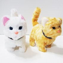 소리나는 움직이는 고양이 동물인형 야옹이 반려묘 장난감 동물로봇 작동완구 애완동물 추억의장난감 완구, 화이트