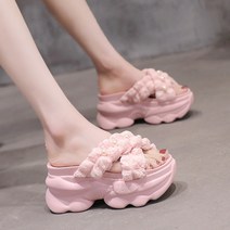 여성 통굽 슬리퍼 진주 구슬 장식 여름 키높이 슬리퍼