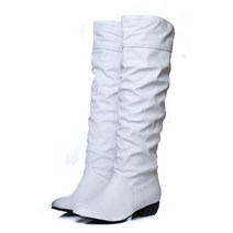 패션 여성 부츠 봄 Botas 스트레치 PU 가죽 신발 여자 블랙 화이트 로마 무릎 길이
