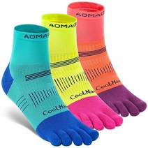 Aomagic 발가락 양말 고 운동용 러닝 다섯 손가락 다채로운 여성 남성용 부드럽고 편안함 경량 A# 3쌍-발목(청록색 플루오레세인 탠저린) 176180, 작은., E5002# 청록색, 불소수지, 귤