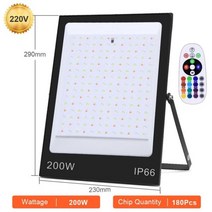 LED 투광 조명 RGB AC220V 30W 50W 100W 200W 색상 변경 IP66 방수 야외 스포트 라이트 벽 Refletor, 200W 220V