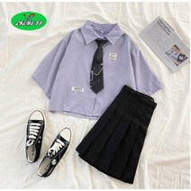 SHENGBO라네슈에 탑+타이+플리츠스커트 세트 교복룩세트+QDR124