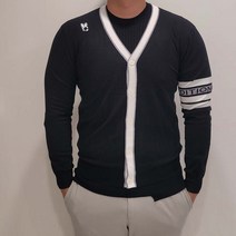 남자 골프웨어 에디션 포인트 단추 가디건 남성 긴팔 골프 니트 기능성 스판 블랙 화이트