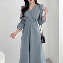 상견례원피스 고급원피스 브이넥 퍼프 롱원피스