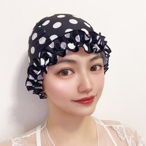 프린트 장발 여성 긴머리 전용 수영모자 프릴 리본 귀보호 호텔 숭여모자 방지 여행 제니