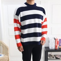오버핏 언발 스트라이프 배색 남자 봄 니트
