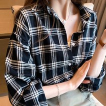 DNG 여자면 남방 빈티지 체크 셔츠 무늬 블라우스 루즈핏 가을 여성
