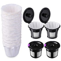 Keurig 1.0 및 2.0 용 4 팩 K 컵 및 100 개 커피 필터를 포함하여 종이 필터 세트가있는 재사용 가능한 K 컵, 검정