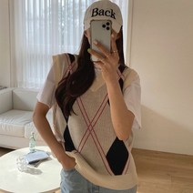퍼니걸스 5419 데일리 루즈핏 아가일 니트 조끼 여성의류