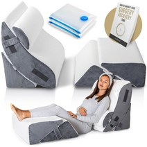 Luxone 다리 높이 베개 포함 조절 가능한 릴랙싱 시스템 5개 - 수술 후 완벽한 정형외과 세트 등 지지대 완화 및 회복을 위한 메모리 폼 침대 웨지, 차콜 그레이.
