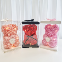 곰돌이꽃 로즈베어 LED전구 25cm 40cm졸업식 곰인형 여자친구 사랑고백 기념일 프러포즈 선물, 화이트
