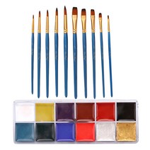 STK 12 색 바디 아트 아트 페인트 10pcs 페인팅 브러쉬 팔레트 메이크업