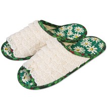 데이지그린 레이스 면실내화 더블패드 이중쿠션 거실화 슬리퍼 실내화 덧신 퀼트 패브릭 거실슬리퍼 층간소음, MF509데이지그린