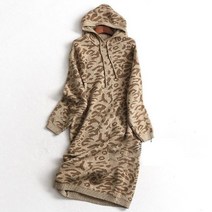 퀸앤조이 미녀44 레오파드 후드 니트 원피스