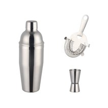 칵테일쉐이커 칵테일도구 750ml 스테인레스 스틸 칵테일 셰이커 세트 아이스 크러싱 필터 측정 컵 마티니, 03 Silver-3pcs