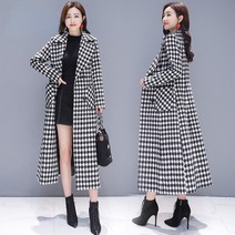 여성롱코트 가을 겨울 캐시미어코트 대형 m-3xl 과 houndstooth 격자 무늬 코트 여성용 긴 두껍고 세련된 격자 무늬 코트