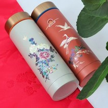 호랑이잠 외국인 선물 고급 나전칠기 자개 텀블러 전통 기념품 바이어, 고급양단레드, 오렌지