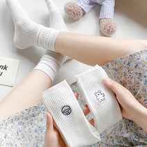 링더벨 캐릭터 자수 8종 양말세트 여자 장목 양말 순백 면