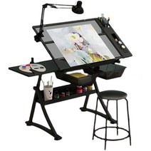 스케치받침대 테이블 작업대 웹툰 미대생 일러스트, 서랍이 있는 120x60 흰색