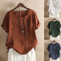 여름 여성 반팔티 라운드넥 티셔츠 린넨 빅사이즈