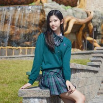 감성 교복대여 남여춘추 졸업사진 놀이공원 그린체크 스커트 세트