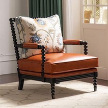 케이로 미국 빈티지 1인소파 1인용소파 컨트리 거실 테라스 핑크 1인용쇼파 싱글소파 패브릭소파 의자, 오렌지 가죽 자수 천