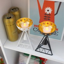 빈티지오브제 티라이트 스탠드홀더 촛대 캔들트레이 센스있는결혼선물 향초보관 양초받침, 블랙