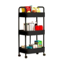방구석닷컴 이동식트롤리-웨건 3단 4단 서빙카트 주방 미용 업소용, 3단(블랙)