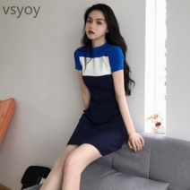 vsyoy 유럽 역 2023 여름 드레스 새로운 스타일 연예인 프랑스 달콤한 치마 여신 팬 서양 스타일 유행 바느질 드레스