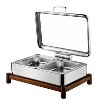 뷔페워머 접시 스프워머 원목 받침대 플레이팅 스텐, 직사각형 2칸 6L