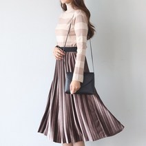 마이너스2인치 여성용 4컬러 벨벳 플리츠 허리밴딩 주름 롱스커트 스커트