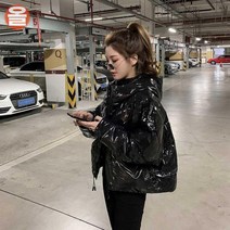 유광패딩 글로시패딩 크롭 후드 펄 여성 여자 루즈핏 숏 겨울 캐주얼